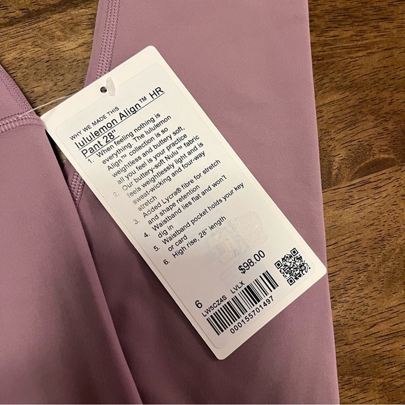 NWT Lululemon Align High Rise Pant 28” Leggings Lavender Lux Size 6 Women’s - Picture 4 of 8